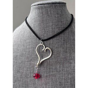 Handmade Fork Tine Heart Pendant Necklace Red beaded boho love jewelry